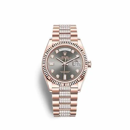 Rolex Day-Date 36 Everose Gold / Fluted / Slate - Diamond / President - Diamond 128235-0051 (M128235-0051)